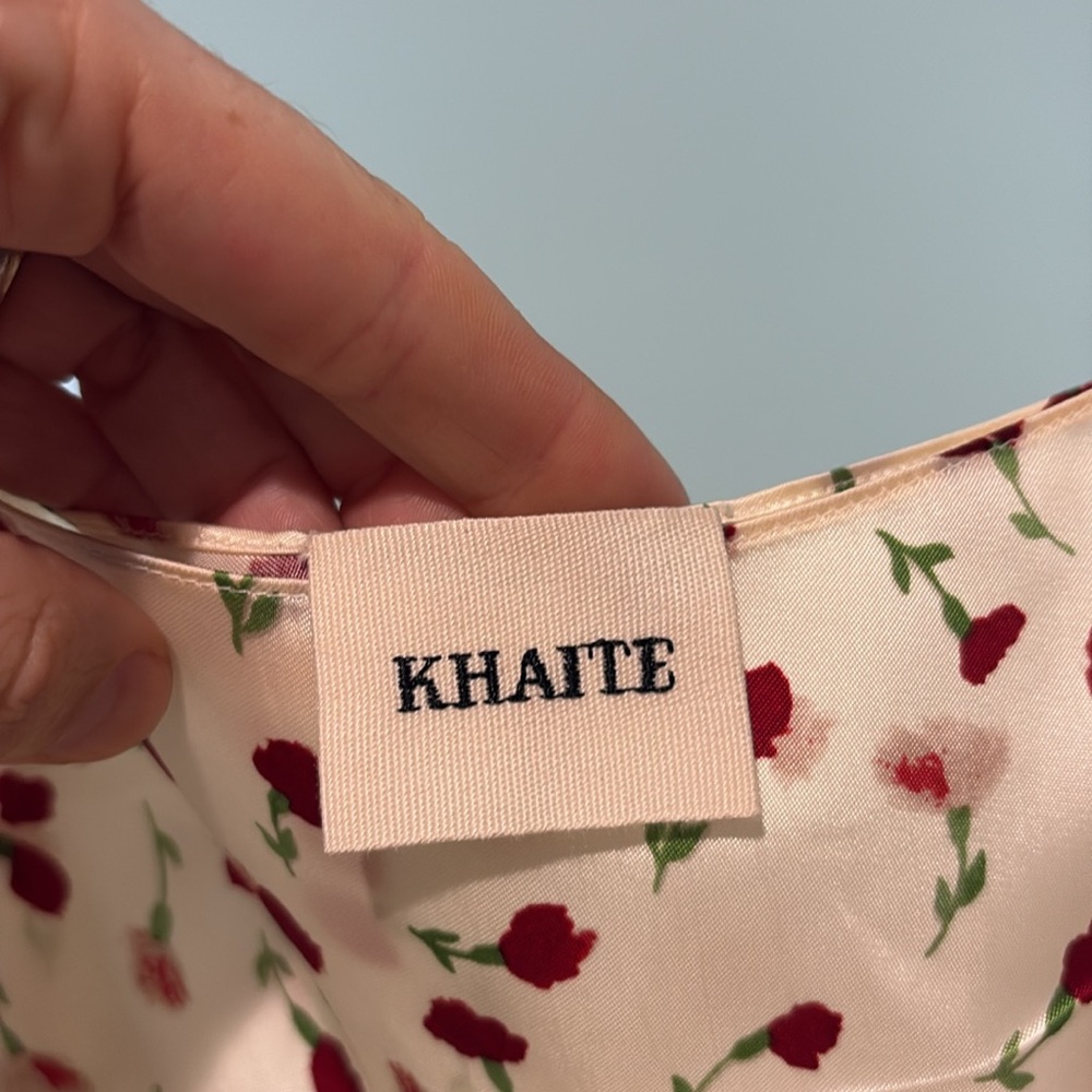 KHAITE Cream Slip Dress with Red Floral Print - Picture 6 of 10